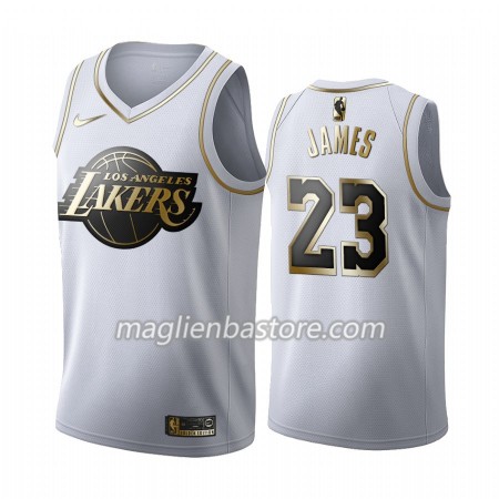 Maglia NBA Los Angeles Lakers LeBron James 23 Nike 2019-20 Bianco Golden Edition Swingman - Uomo